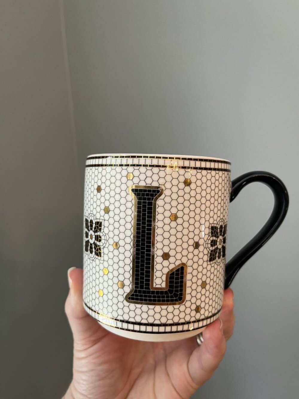 Anthropologie Bistro Tile Margot Mug Initial L Tea Coffee Cup Monogram